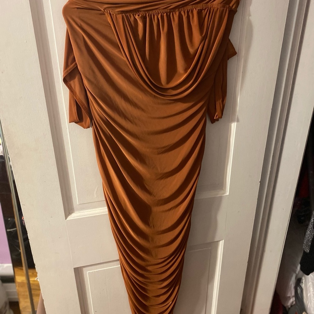 Copper Brown Ruched Midi BodyCon - Picture 3 of 4